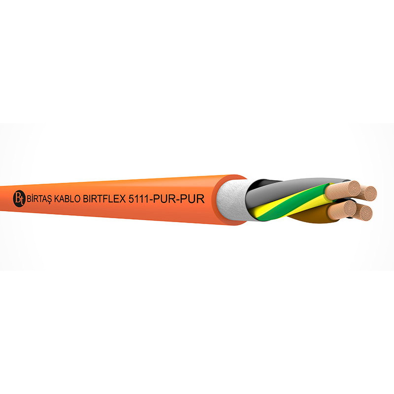 Birtaş EF5111-PUR-4x1.5 ,Kesit 1.5mm ,4-Damar Çok Telli,Standart,Hareketli PUR Kablo