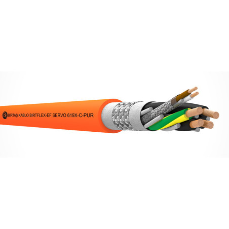 Birtaş EF619X-CPUR-JZ-4x1.5 ,Kesit 1.5mm ,4-Damar Çok Telli,Blendajlı Örgülü,Hareketli PUR,Servo Motor Kablo