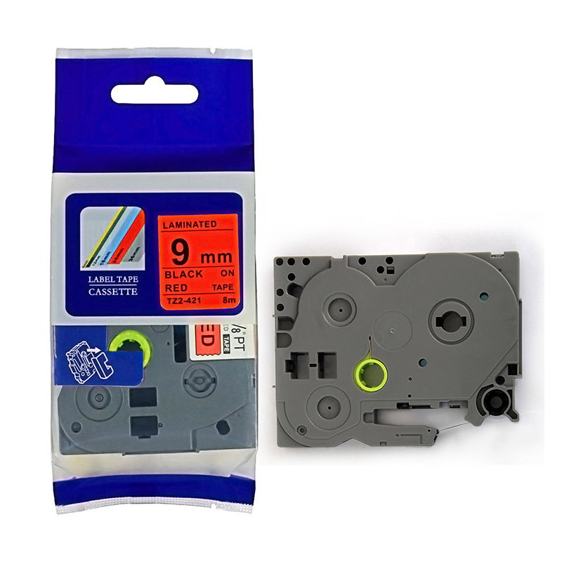 Brother AZe-421,Genişlik 9mm,Boy 8mt,PT Model,Kırmızı Etiket
