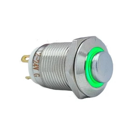 Çin E12-G ,Ebat M12x16mm,Kontak-1A,Yeşil-24vdc Yaylı,M12 Metal Buton