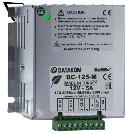 Datakom BC-125-M ,Besleme 220vac,Çıkış 12vdc 5 Amper,Akü Şarj