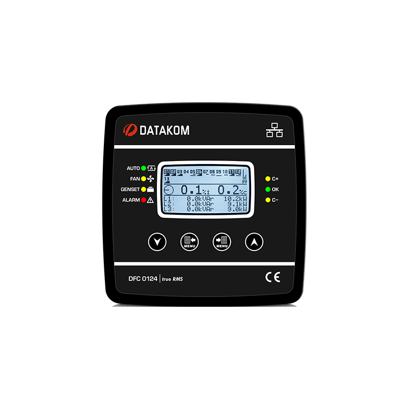 Datakom DFC-0124-LCD ,Ebat 144x144mm,Besleme 85..300vac,24-Kademe,Usb,RS485,Reaktif Röle
