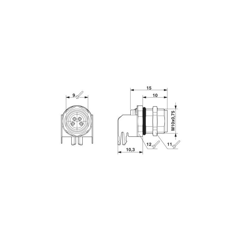 Phoenix SACC-DSI-M8FS-4CON-M10-L90-SH ,Açılı M8 4pin,Dişi,Pcb Soket Konnektör