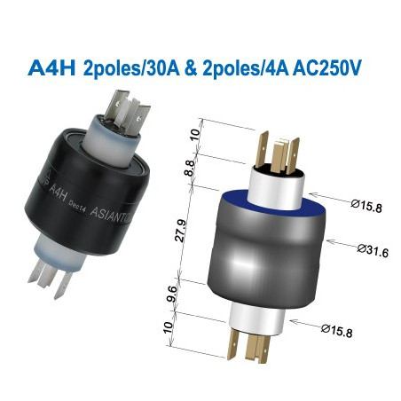Asiantool A4H ,4-kutup,250v 4 Amper 30 Amper,SlipRing Konnektör