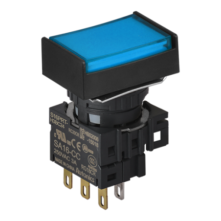 Autonics S16PRT-H3BC24 ,Montaj 16mm,Kontak-1A1K,Mavi-24v Yaylı,M16 Buton