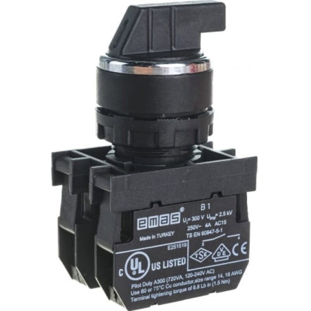 Emas B101S32 ,Montaj 22mm,3-Konum Kontak-2A,Siyah Yaylı,M22 Anahtar