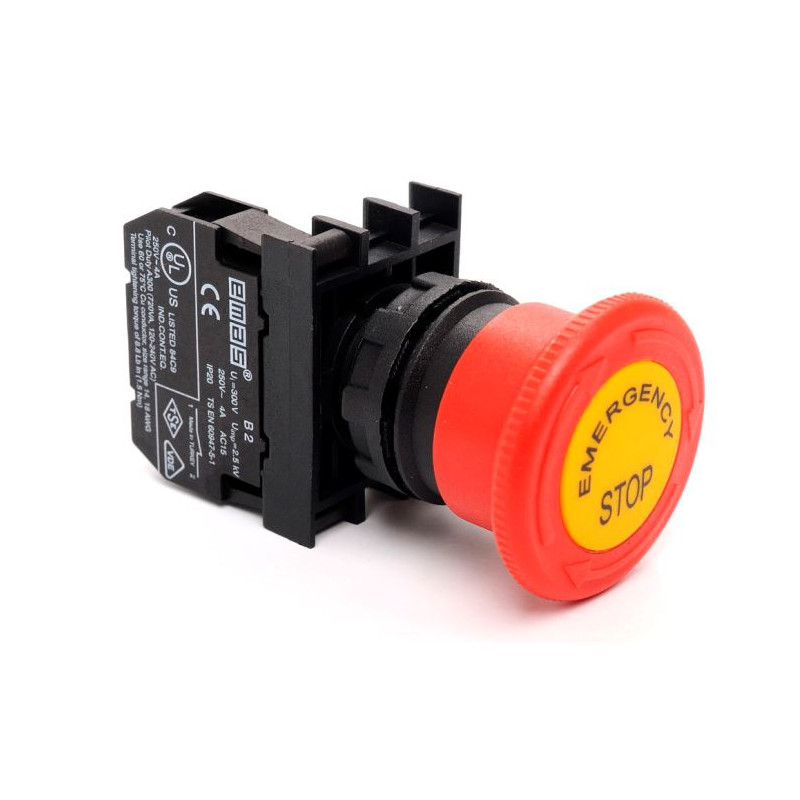 Emas B200EE ,Montaj 22mm,Kontak 1K,Etiketli,Acil Kalıcı,M22 Buton