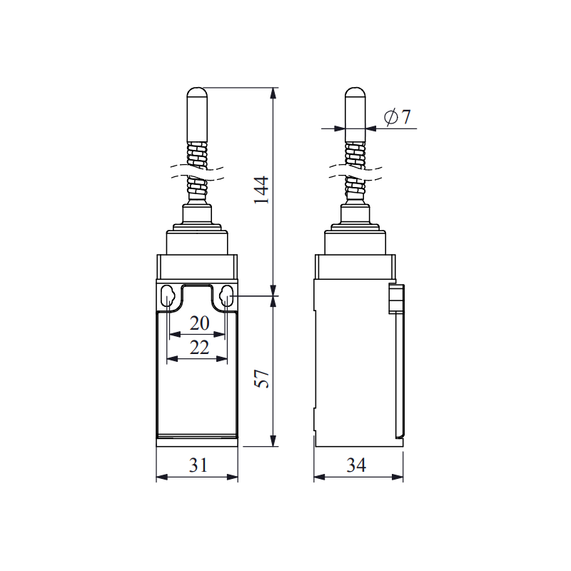 Emas L3K13SOP102 ,Plastik Gövde-31x34x70mm,Kontak 1A1K,Spiral Sınır Sivic