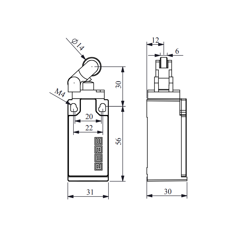 Emas L5K13MIM311 ,Plastik Gövde-31x30x70mm,Kontak 1A1K,Metal Makara,Sınır Sivic