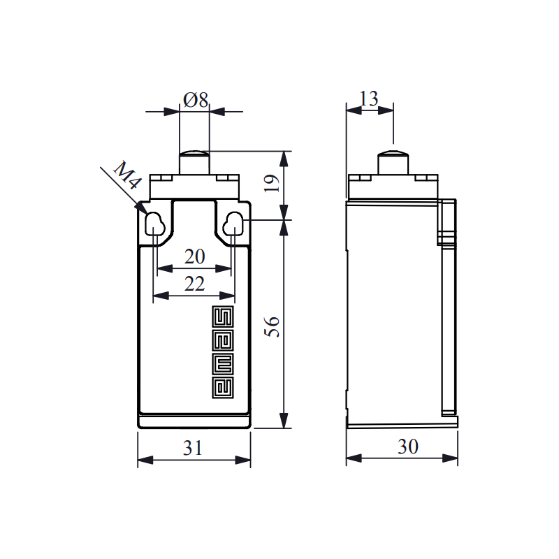 Emas L5K13PUM211 ,Plastik Gövde-31x30x70mm,Kontak 1A1K,Metal Pim,Sınır Sivic