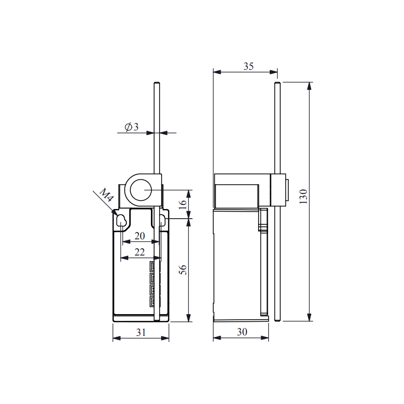 Emas L5K13REM121 ,Plastik Gövde-31x30x70mm,Kontak 1A1K,Metal Çubuk,Sınır Sivic