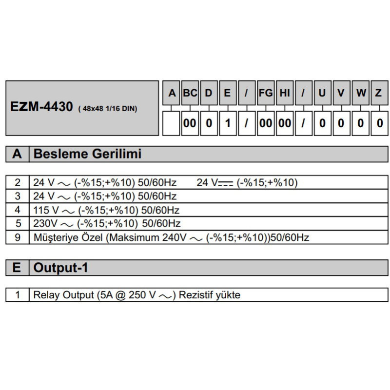 Emko EZM-9930.50001 0000 0000 ,Ebat 96x96mm,Besleme 220vac,Çıkış Kontak-1A1K,6-Hane Sayıcı
