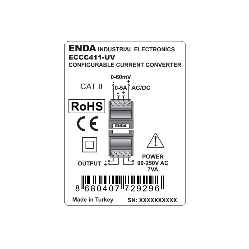Enda ECCC411-LV ,Ray tip,Besleme 12v..24vac dc,Çıkış 0..10v 4..20mA,Akım Konverter