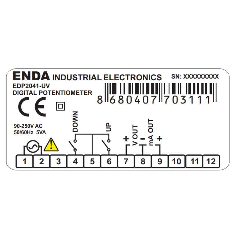 Enda EDP2041-230 ,Ebat 77x35mm,Besleme 220vac,Çıkış 0..10v 4..20mA,Dijital Potansiyometre
