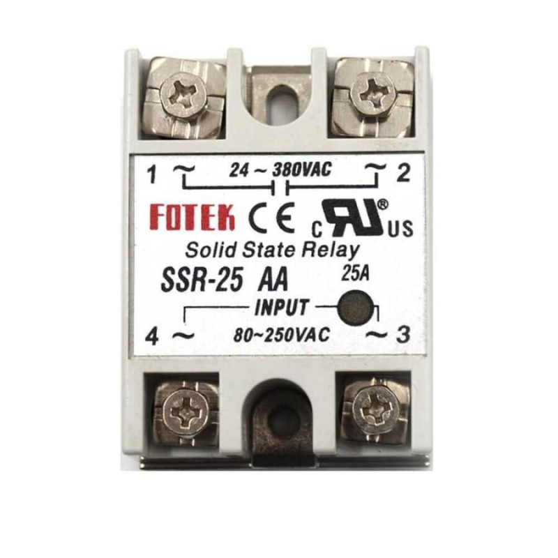 Fotek SSR-25AA ,Güç 1x380vac 25 Amper,Kontrol 80v..250vac,1-Faz,Ac-Ac,Solid State Röle