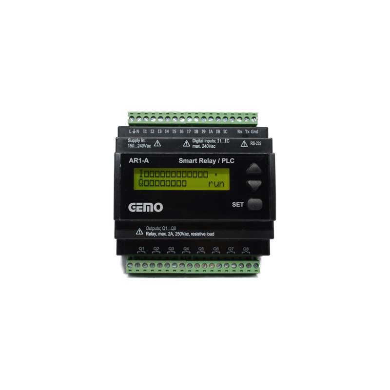 Gemo AR1-A-24VDC ,Besleme 24vdc,Giriş 12-Dijital,Çıkış 8-Röle,Plc Cpu Modül