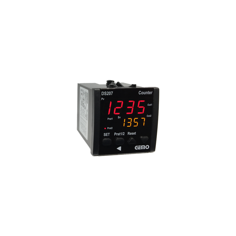 Gemo DS207-230VAC ,Ebat 72x72mm,Besleme 110v..220vac,Çıkış Kontak 2A2K,4-Hane Sayıcı
