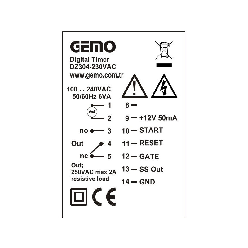 Gemo DZ304-230VAC ,Ebat 48x48mm,Besleme 110v..220vac,Kontak-1A1K,Fonkisyonel Zaman Röle