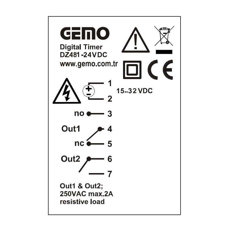 Gemo DZ481-24VDC ,Ebat 48x48mm,Besleme 24vdc,Kontak-2A1K,Zaman Röle