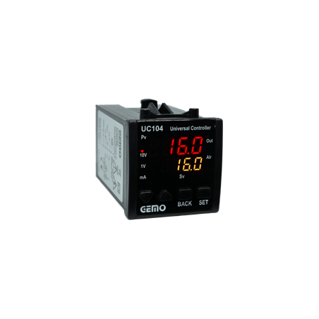 Gemo UC104-230VAC-R ,Ebat 48x48mm,Besleme 110v..220vac,Giriş 0..10v 4..20mA,Çıkış Kontak-2A1K,Proses Kontrol