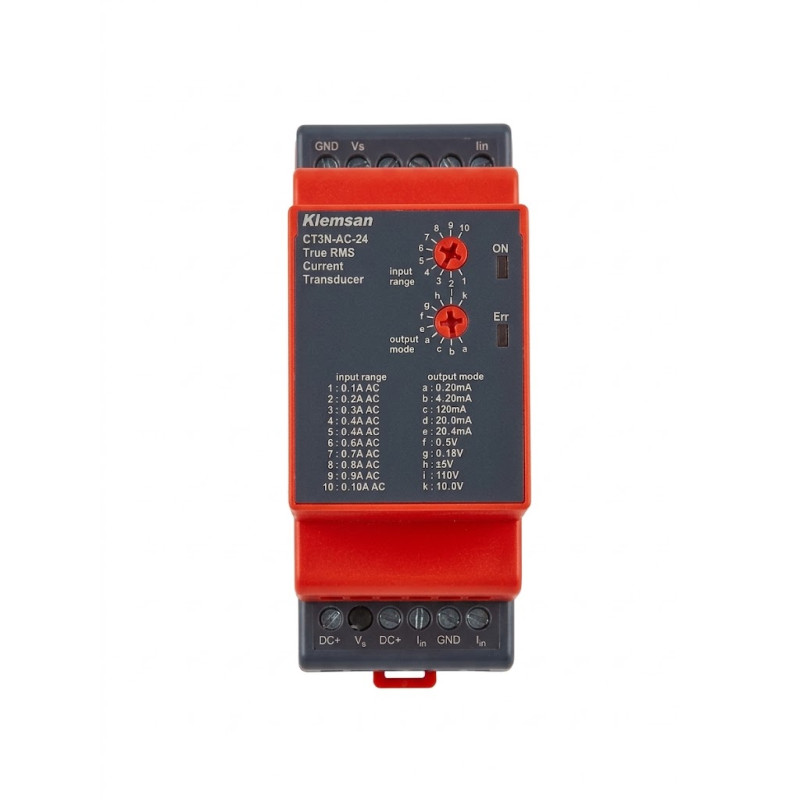 Klemsan CT3N-AC-24 ,Besleme 24vac dc,Giriş 0..5A,Çıkış 0..10v 4..20mA,Akım Transmitter