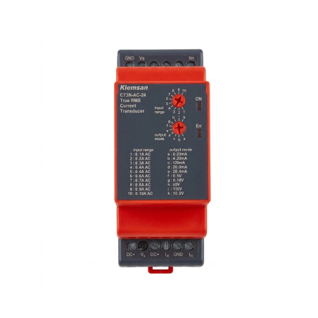 Klemsan CT3N-AC-24 ,Besleme 24vac dc,Giriş 0..5A,Çıkış 0..10v 4..20mA,Akım Transmitter