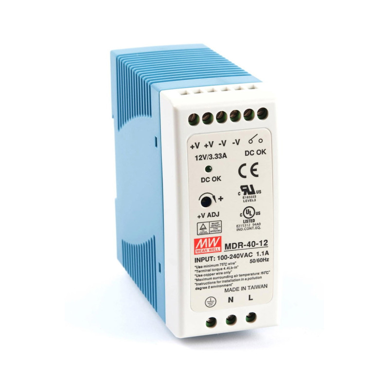 Meanwell MDR-40-12 ,Besleme 110v..220vac,Çıkış 12vdc 3.33 Amper,Güç 60w,Ray Tip,Smps,Güç Kaynağı