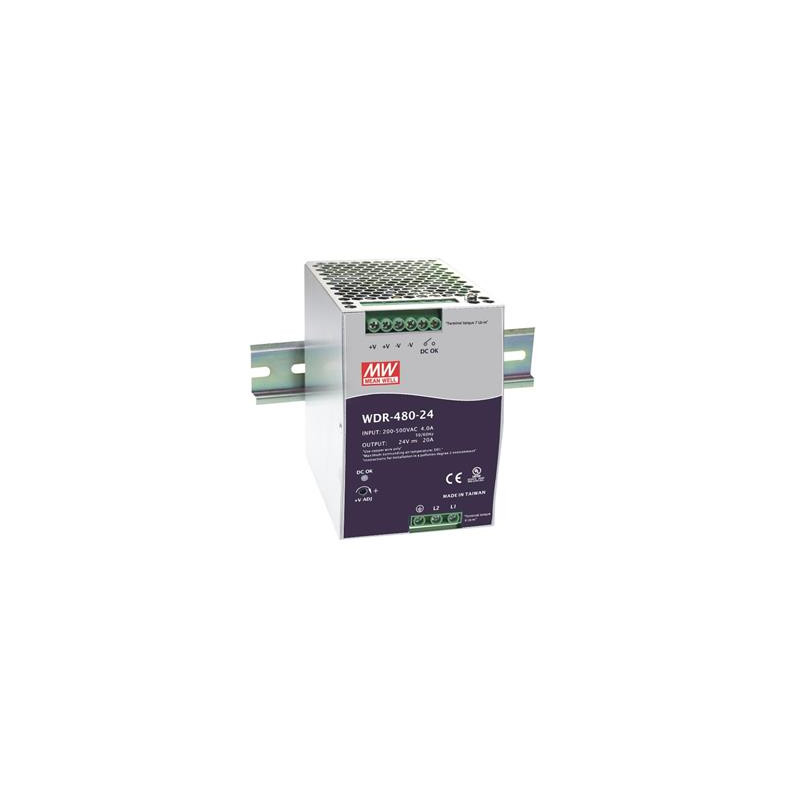 Meanwell WDR-480-24 ,Besleme 200..500vac,Çıkış 24vdc 20 Amper,Güç 480w,Ray Tip,Smps,Güç Kaynağı