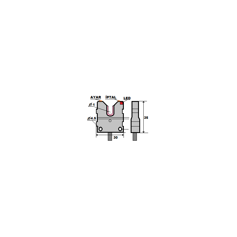 Mefa İKS-B30TA-PK ,Ebat 35x30x15mm,Ölçüm 3mm,Çıkış PNP-NC,Beslem 10v..30vdc,Ayar İptal,3-Kablo 1mt,İplik Sensör