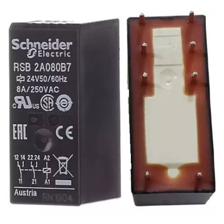 Schneider RSB2A080B7 ,Bobin 24vac,Kontak 2A2K 8 Amper,İnce-8pin,Röle