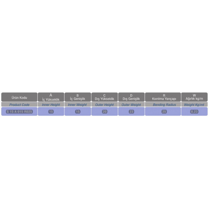 Star S15A015R025 ,İç Ölçü 15x15mm,1mt,Hareketli Kanal