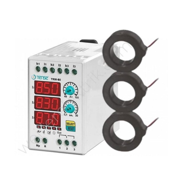 Tense TRM-50 ,Ray Tip,Besleme 220vac,Ayar 15..50 Amper,Kontak-1A1K,Dijital Motor Termik Akım Trafoları dahil