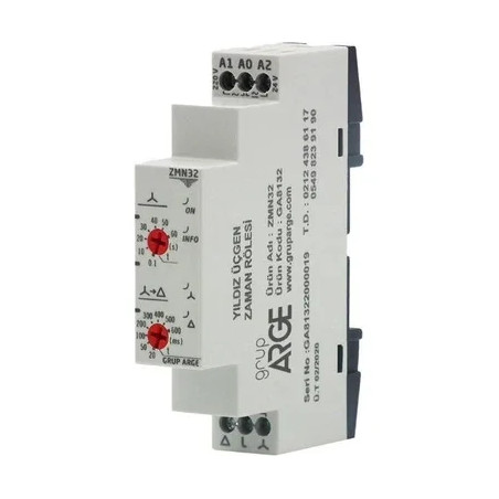 GrupArge ZMN32 ,Ray Dın,Besleme 24v..220vac dc,Kontak-2A2K,Yıldız Üçgen Zaman Röle
