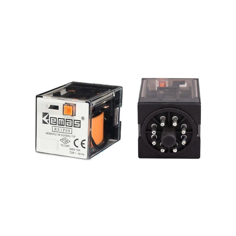 Emas RE1P08AC024 ,Bobin 24vac,Kontak 2A2K 10 Amper,Led,Yuvarlak-8pin,Röle