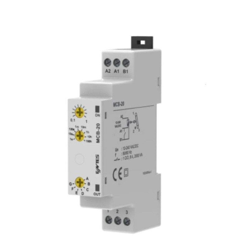Entes MCB-20 ,Ray Dın,Besleme 12v..220vac dc,Kontak-1A1K, Multi Zaman Röle