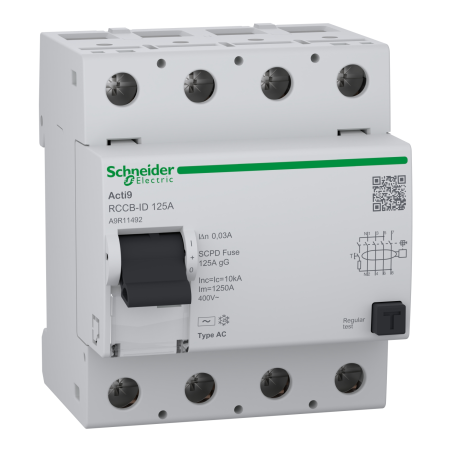 Schneider A9R11492 ,Acti9 4-Kutup 4x125 Amper 380vac,30mA,Kaçak Akım Röle ,RCCB-ID