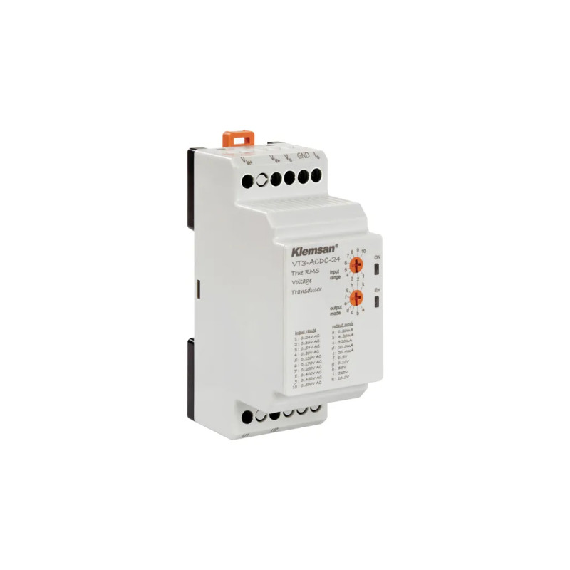 Klemsan VT3-ACDC-24 ,Besleme 24vdc,giriş 0..500vac dc,Çıkış 0..10v 4..20mA,Voltaj Transmitter