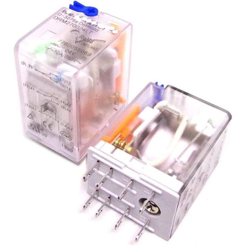 Weidmüller DRM270024LT ,Bobin 24vdc,Kontak 2A2K 10 Amper,Kalın-8pin,Röle
