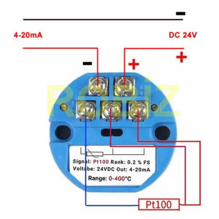 Çin PT100-400-MA ,Ebat 40x44mm,Besleme 24vdc,Ölçüm 0..400c PT100,Çıkış 4..20mA,Isı Transmitter