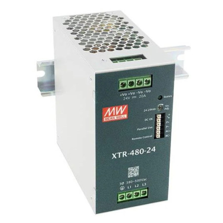 Meanwell XDR-480-24 ,Besleme 3-Faz 380v..600vac,Çıkış 24vdc 20 Amper,Güç 480w,Ray Tip,Smps,Güç Kaynağı