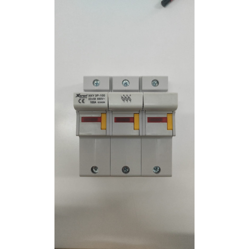 Xkoren XKY 3P-100 ,3-Faz 3-Kutup,22x58mm,100 Amper,Ray Tip,Kartuş Sigorta Yuva