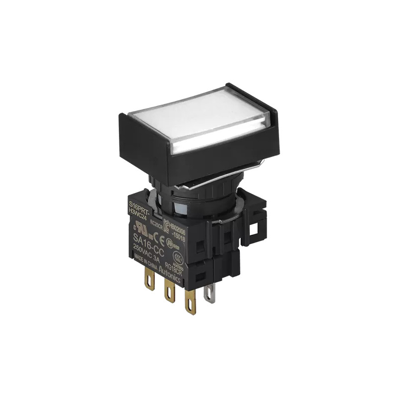 Autonics S16PRT-H3WC24 ,Montaj 16mm,Kontak 1A1K,Beyaz-24v Yaylı,M16 Buton