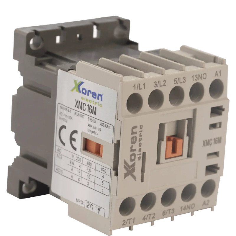 Xkoren XMCM3AC220-NO-16 ,Bobin 220vac,Güç 7.5kw 16 Amper,Kontak-3P 1A,Mini Kontaktör