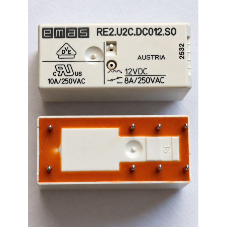 Emas RE2.U2C.DC012.S0 ,Bobin 12vdc,Kontak 2A2K 8 Amper,İnce-8pin,Röle