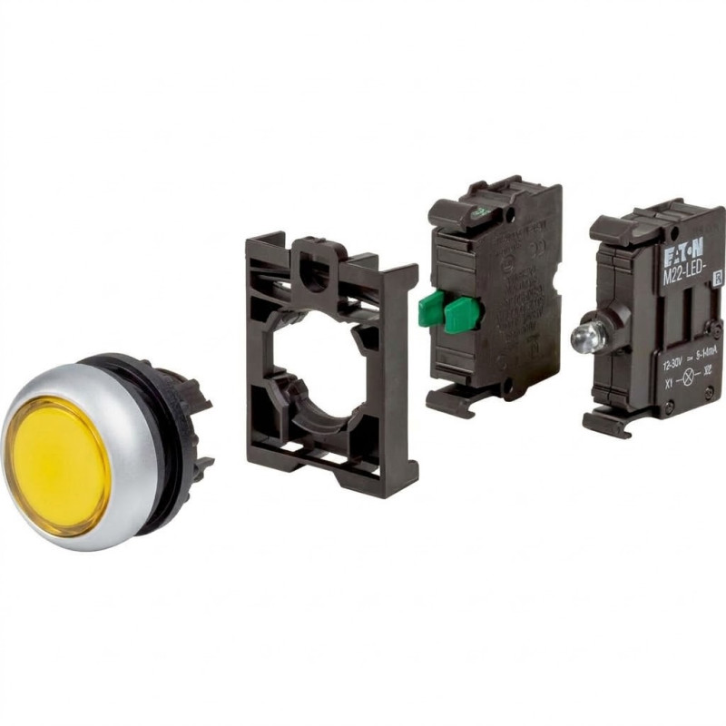Eaton M22-DL-Y K10LED ,Montaj 22mm,Kontak 1A,Sarı-24v Yaylı,M22 Buton