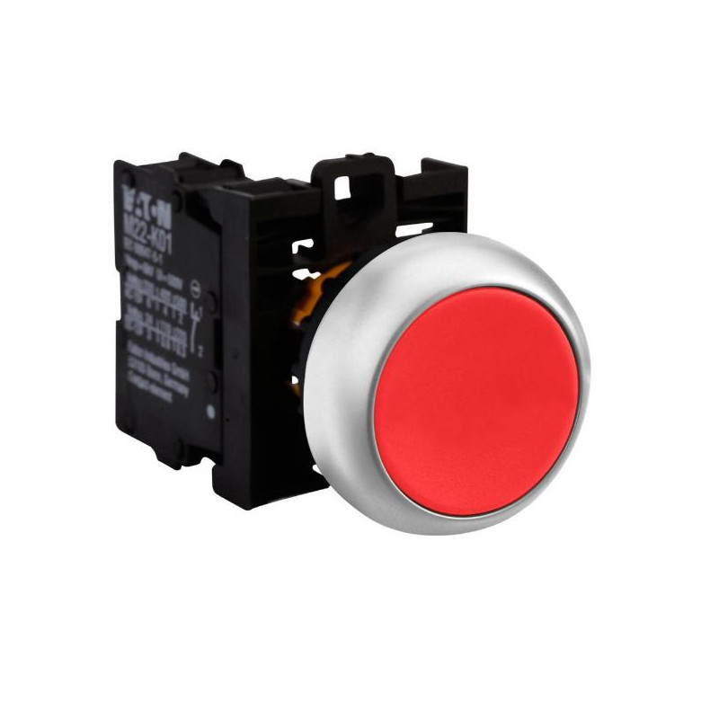 Eaton M22-D-R K01 ,Montaj 22mm,Kontak-1K,Kırmızı Yaylı,M22 Buton