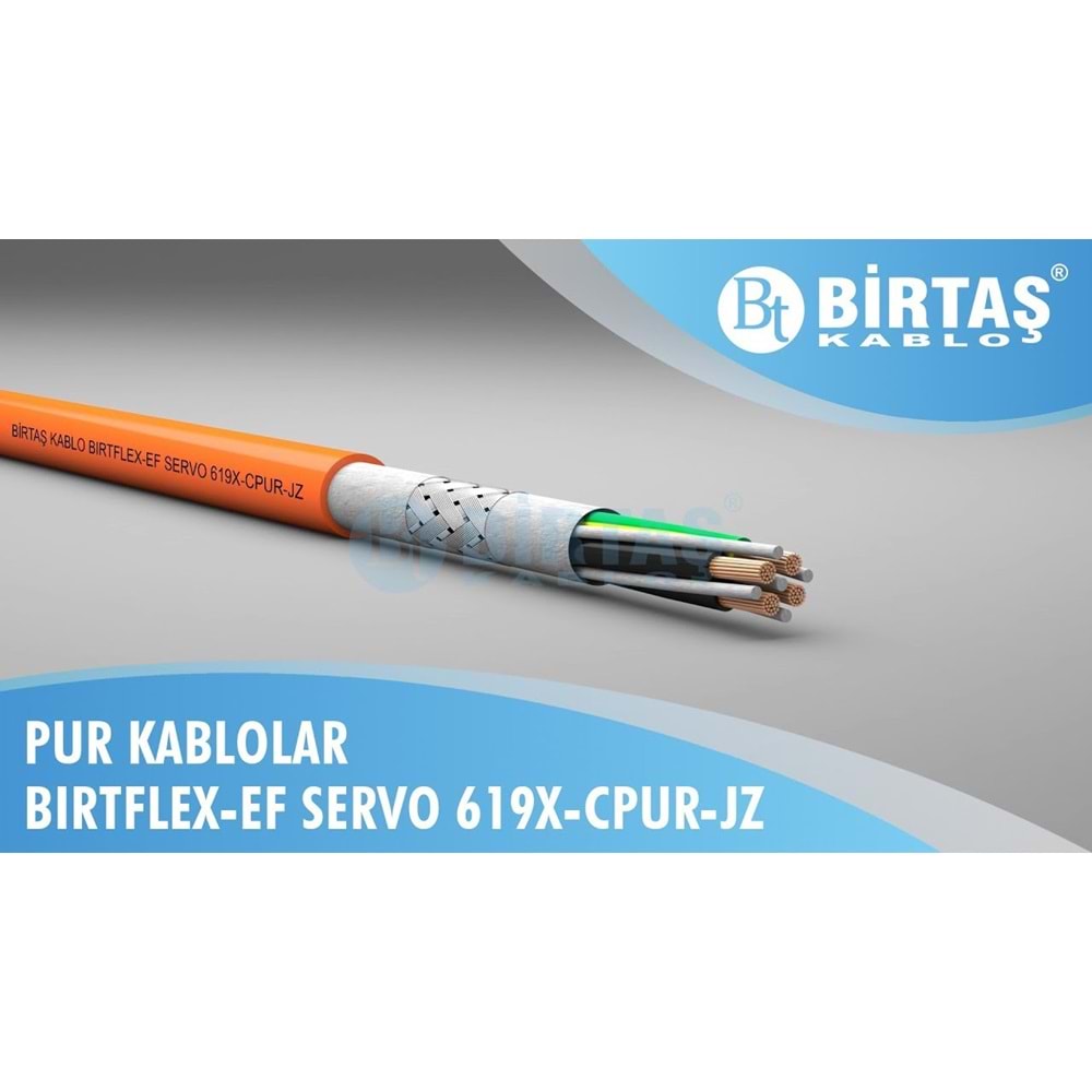 Birtaş EF619X-CPUR-(4x1.5+2x1.5) ,Kesit 1.5mm² 6-Damar/Çok Telli Blendajlı Hareketli PUR Servo Motor Kablo