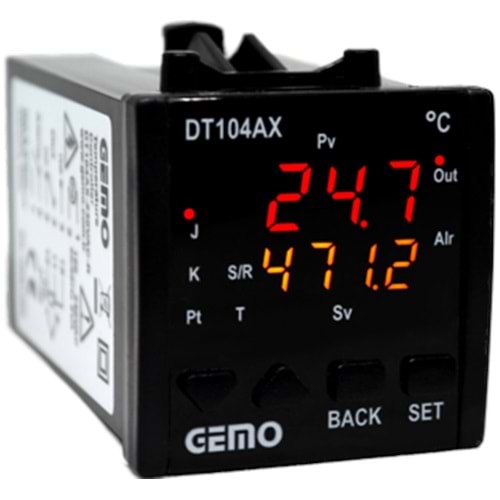 Gemo DT104AX-230VAC-R ,48x48mm 110v..220vac PT100/TC Kontak-2A2K Isı Kontrol