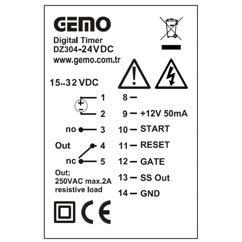 Gemo DZ304-24V ,48x48mm 24vac/dc Kontak-1A1K Fonkisyonel Zaman Röle