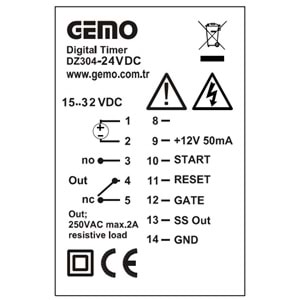 Gemo DZ304-24V ,48x48mm 24vac/dc Kontak-1A1K Fonkisyonel Zaman Röle